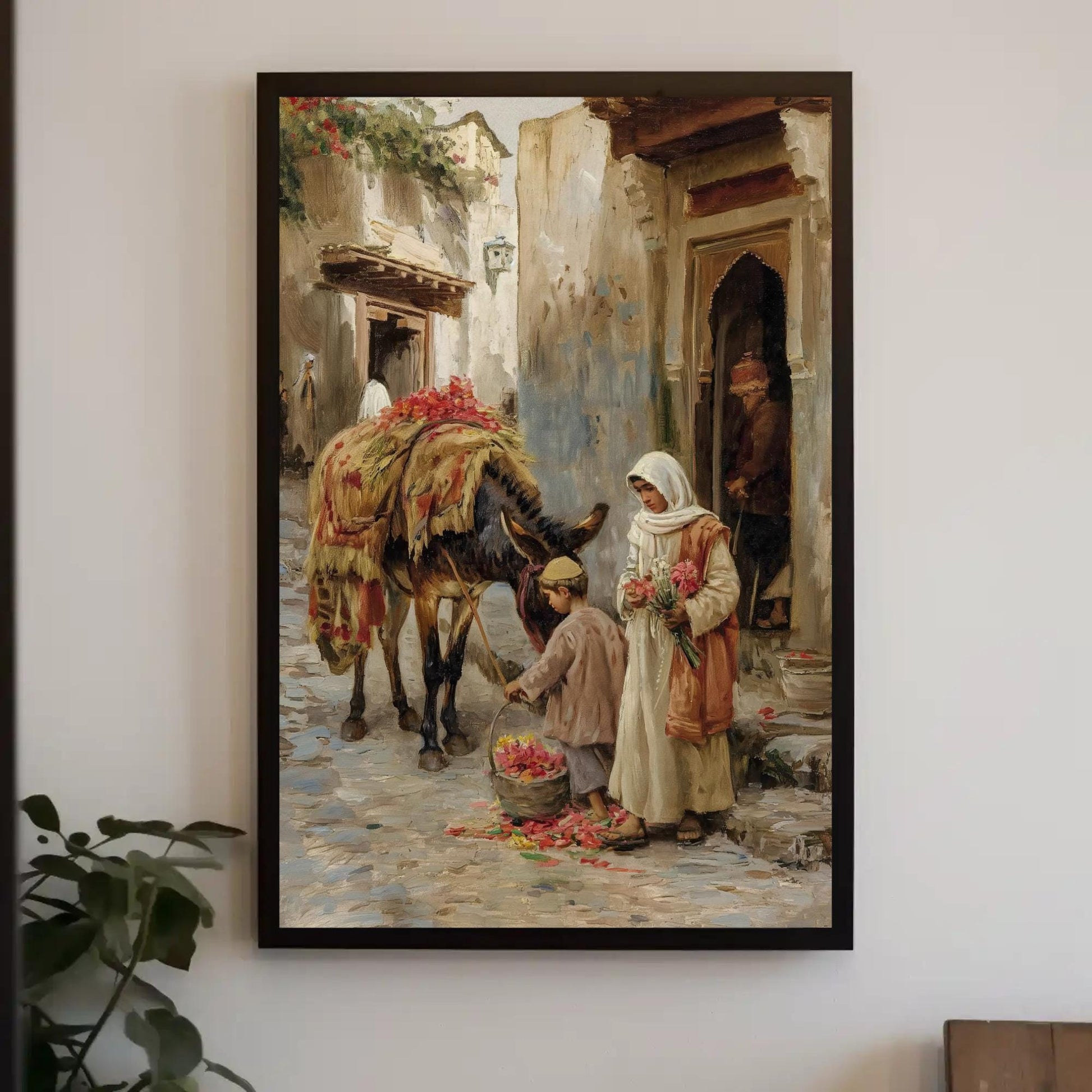 Arabian Street Canvas Print, Islamic Wall Art, Muslim Woman Painting on Museum-Grade Canvas