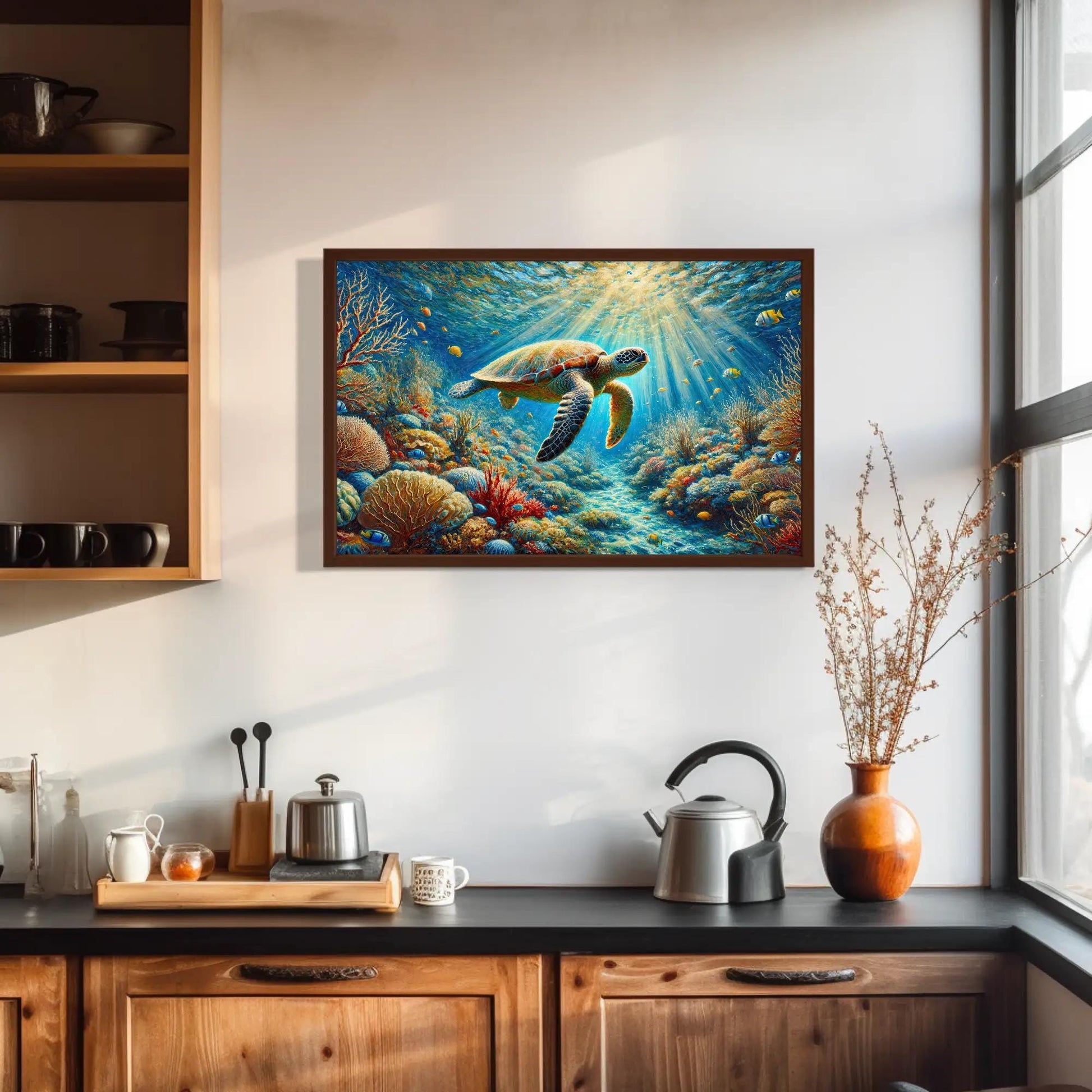 Sea Turtle canvas wall art shown in a styled room (view 4)