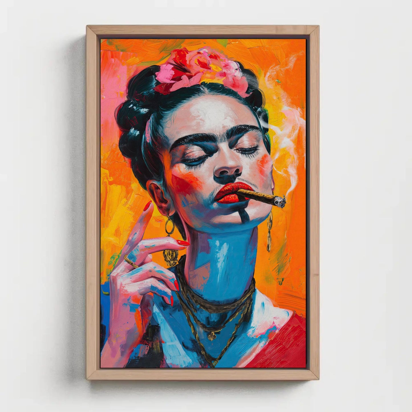 Frida Kahlo , Mexican Folk Art Wall boho canvas wall art, ready to hang
