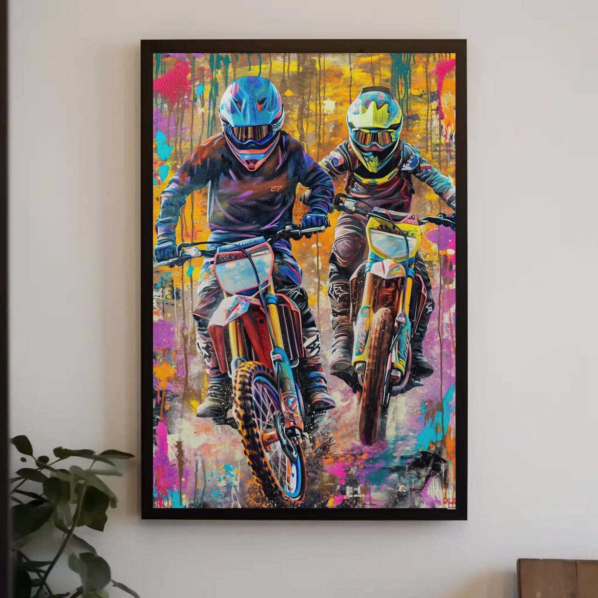 Dirt Bike Graffiti Canvas, Motorcycle Wall Art, High Quality Off Road Print