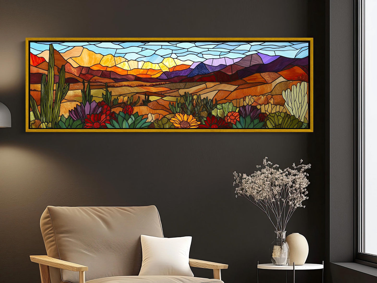 Agave Desert , Stained Glass Southwest canvas wall art shown in a living room (view 2)