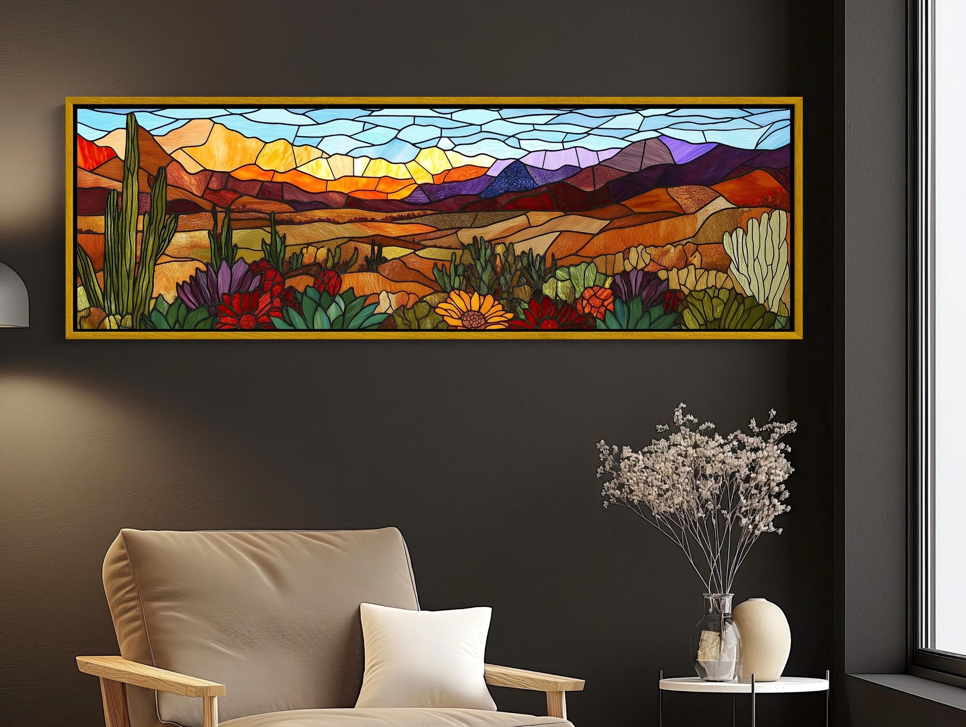 Agave Desert , Stained Glass Southwest canvas wall art shown in a living room (view 2)
