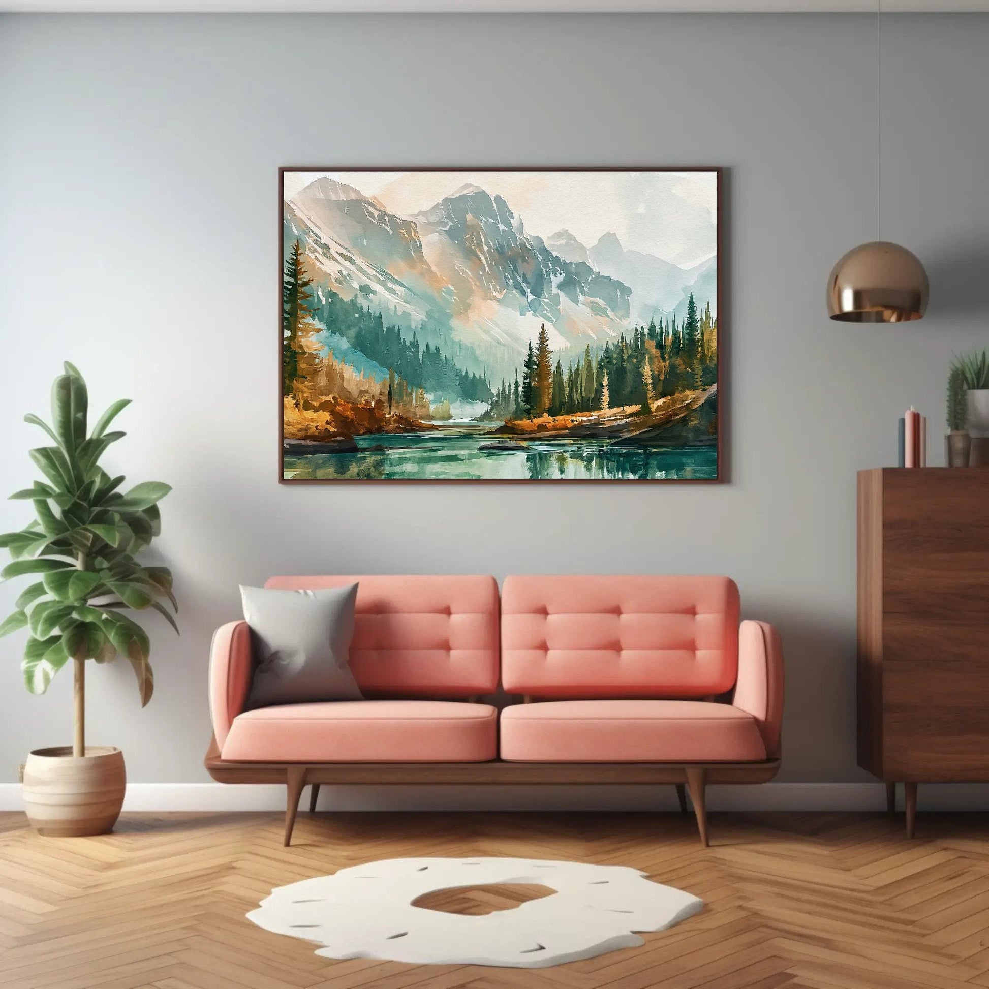 Yellowstone canvas wall art shown in a living room