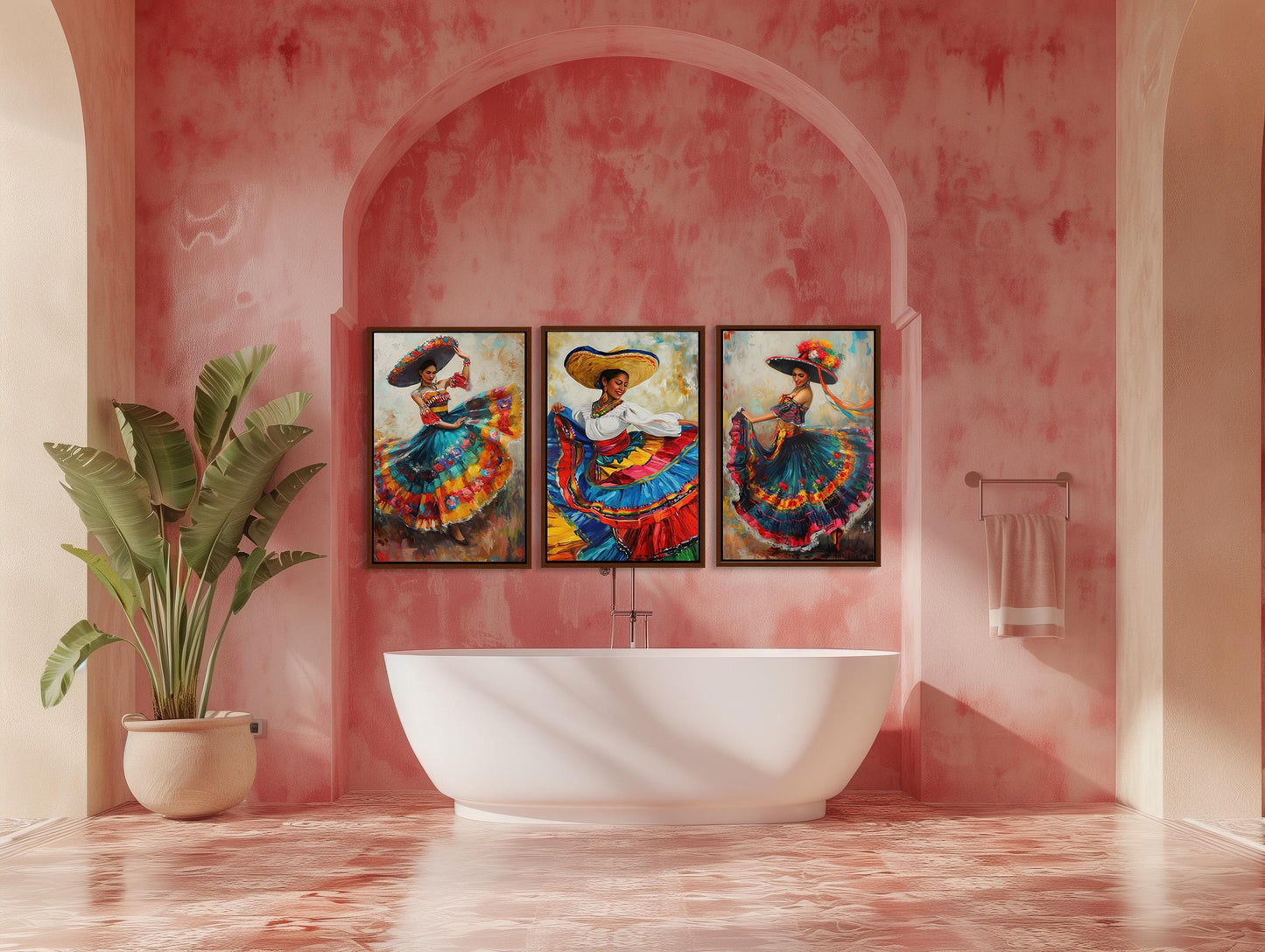 Mexican Folk Dance canvas wall art shown in a styled interior