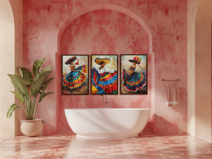 Mexican Folk Dance canvas wall art shown in a styled interior