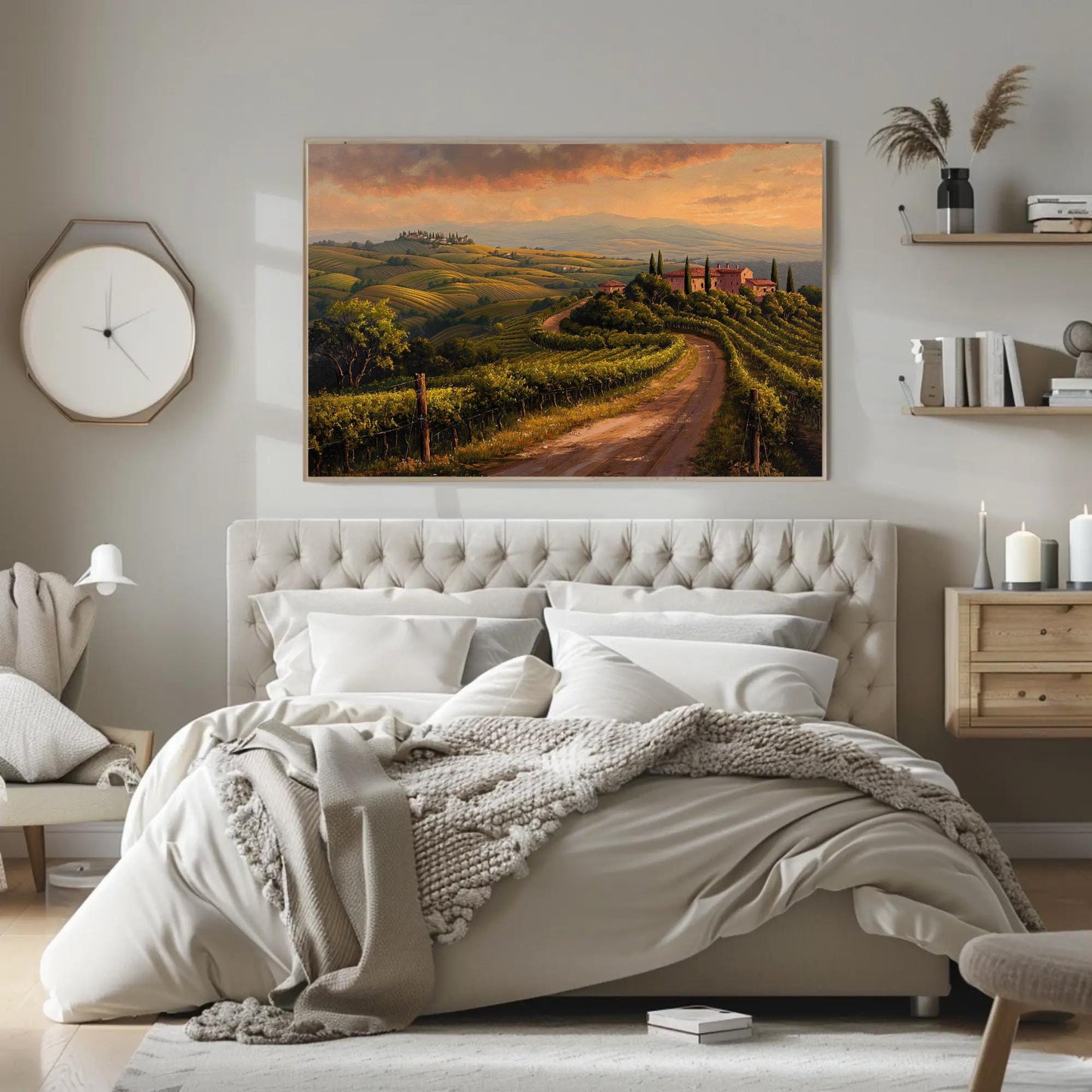 Tuscany Vineyard canvas wall art shown in a bedroom (view 3)
