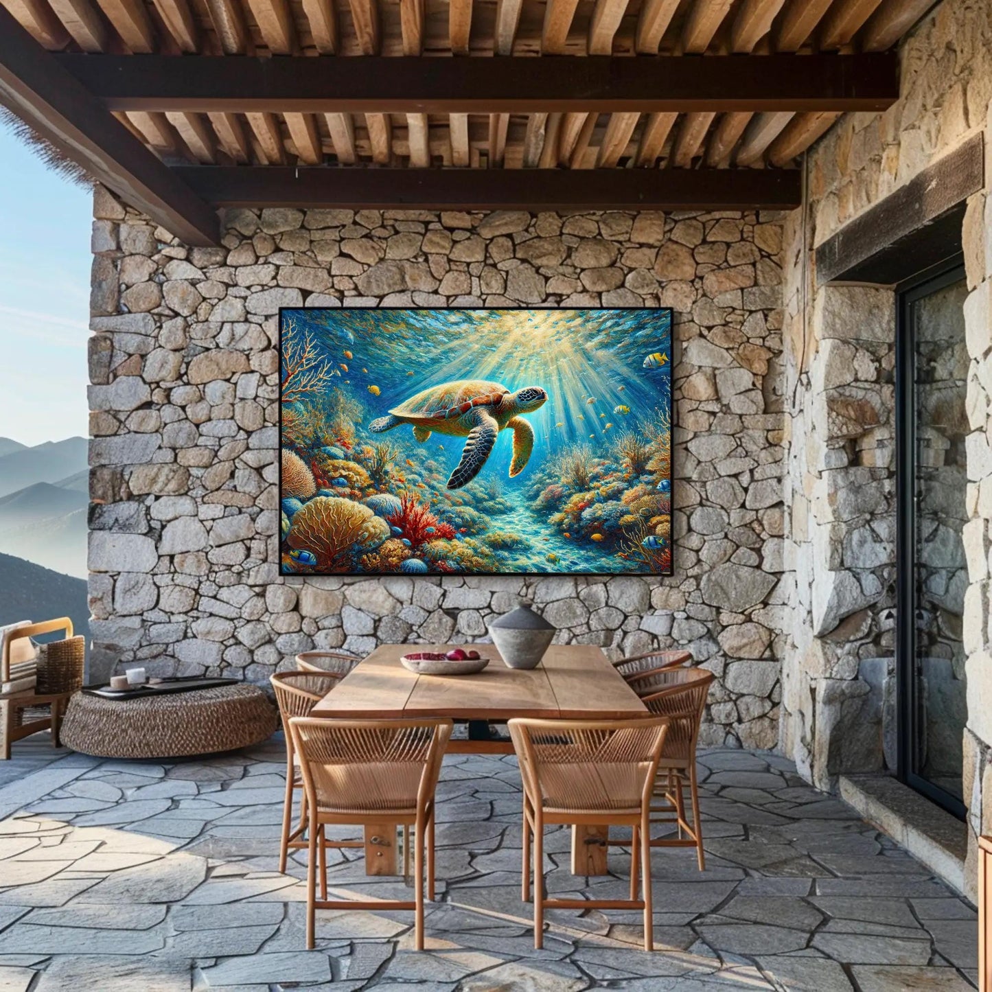 Sea Turtle canvas wall art shown in a styled room (view 6)