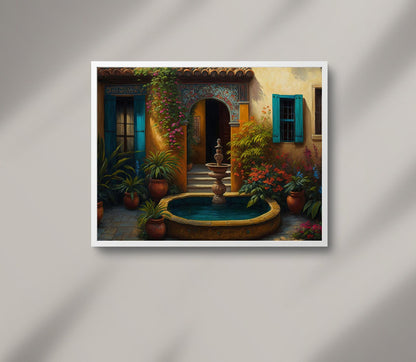Mexican Courtyard folk art canvas wall art for the home