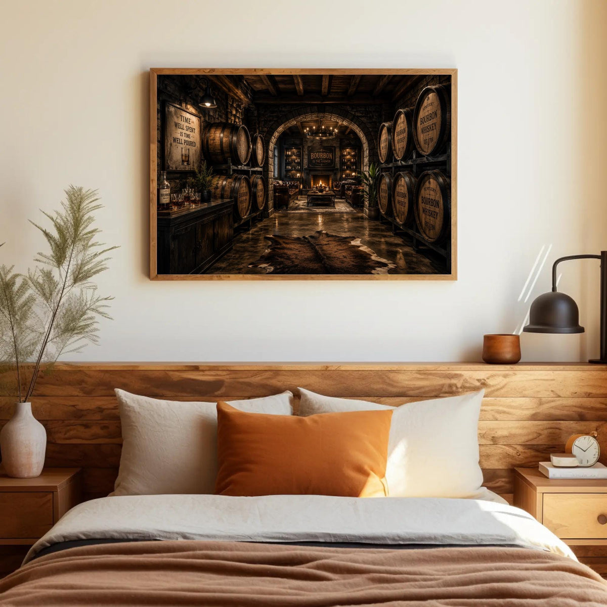Bourbon Whiskey Wall Art - Horizontal Canvas, Sepia Barrel Prints