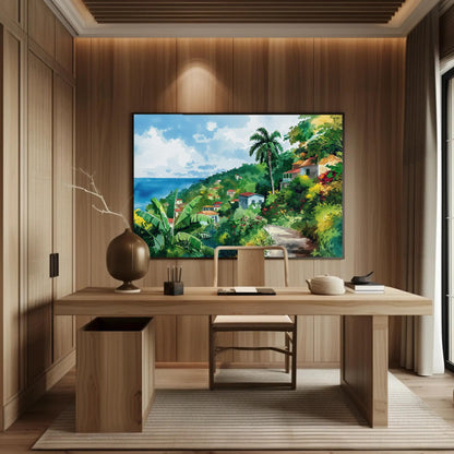 Jamaica , Caribbean Tropical Seascape canvas wall art shown in a home office