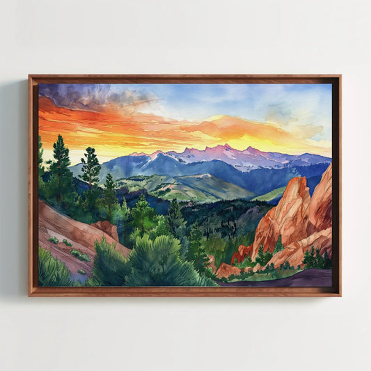 Colorado Springs Canvas Print – Watercolor Mountain Art Framed Landscape