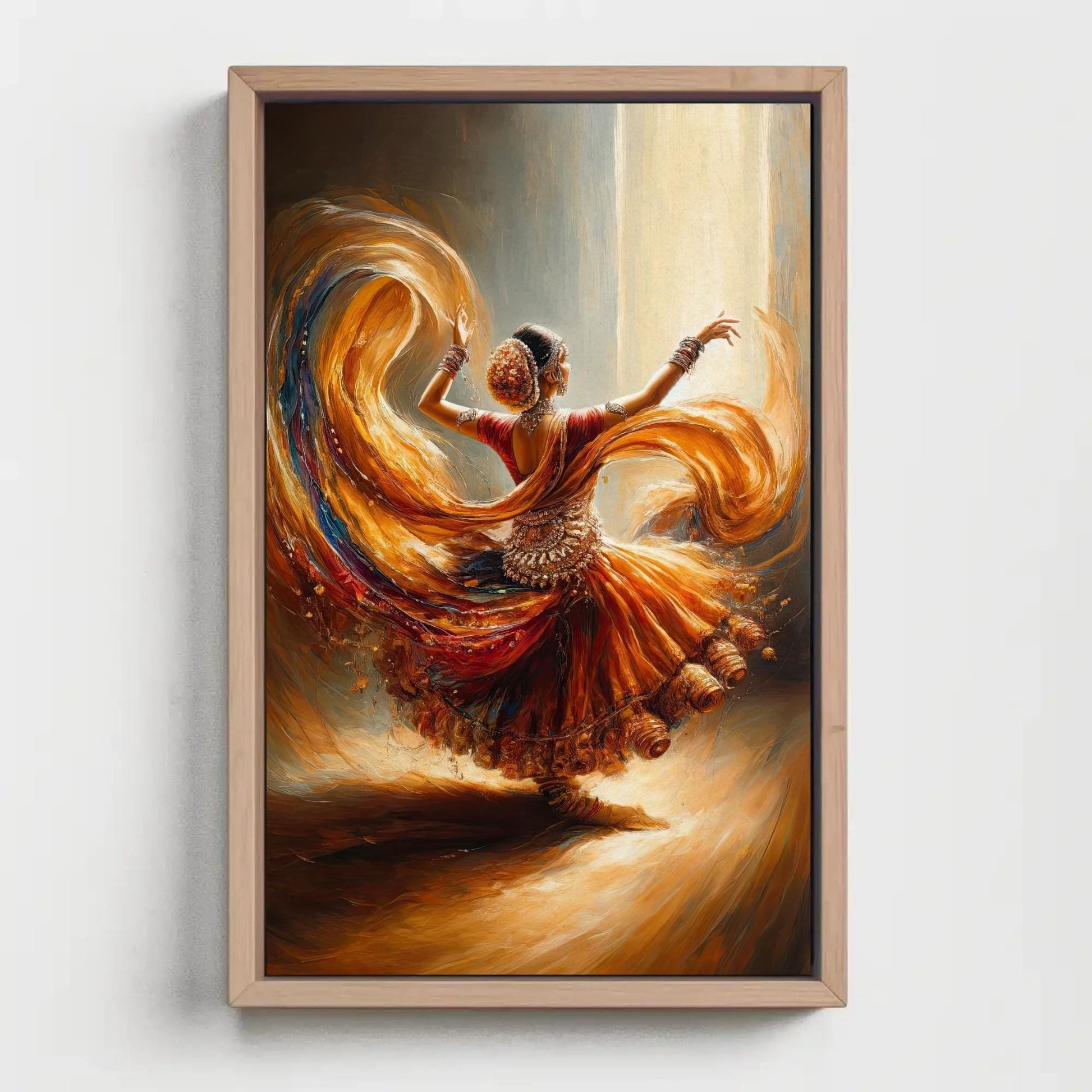 Indian Dancer Oil Painting canvas wall art shown in a styled room