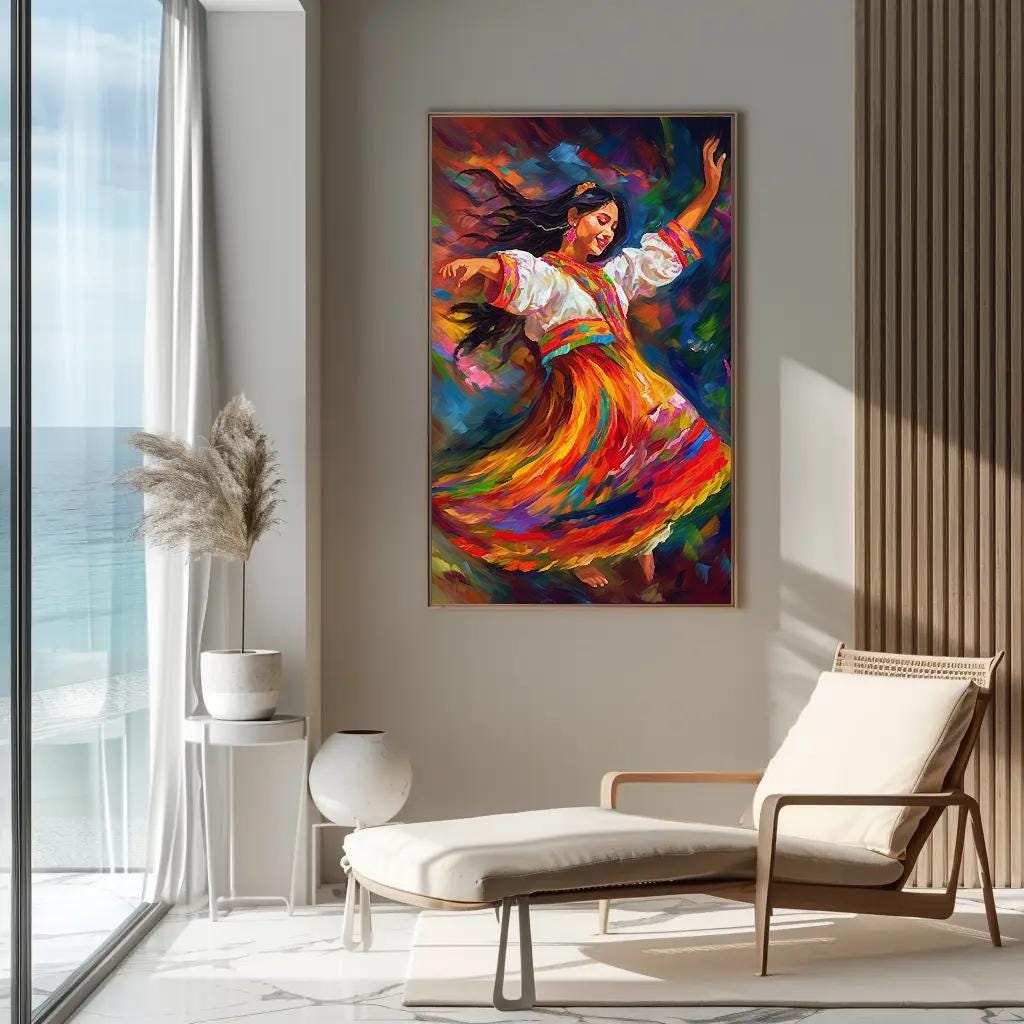 Peruvian Dancer , Andean Folk Art Wall canvas wall art shown in a styled room (view 5)
