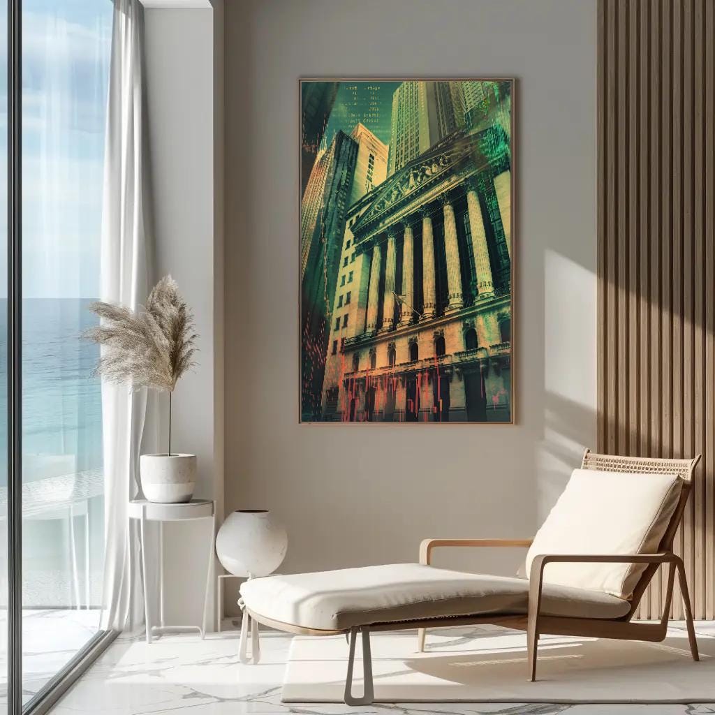NYSE canvas wall art shown in a living room