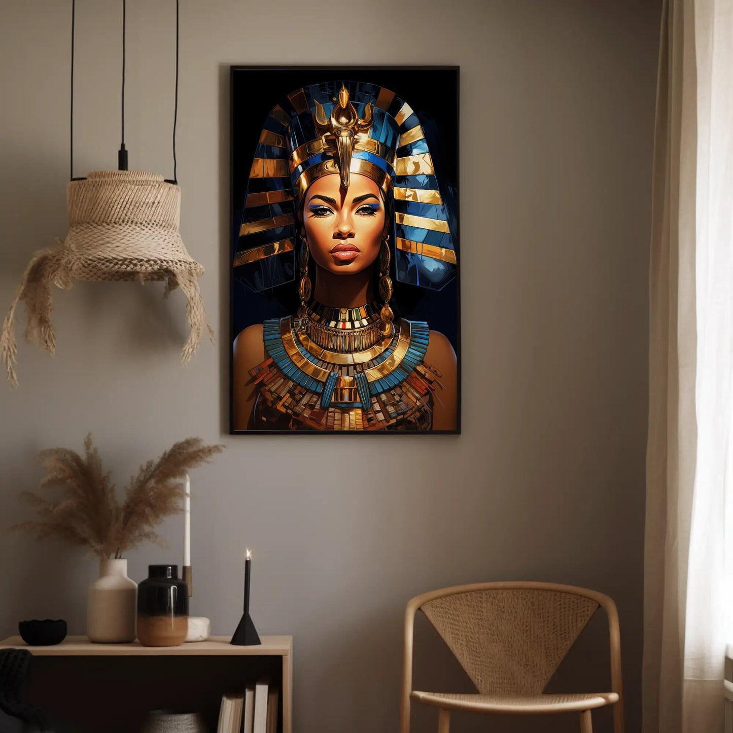 Queen Cleopatra , Egyptian Royal Black canvas wall art, statement décor