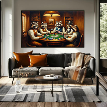 Raccoons Playing Poker canvas print, premium giclée wall art