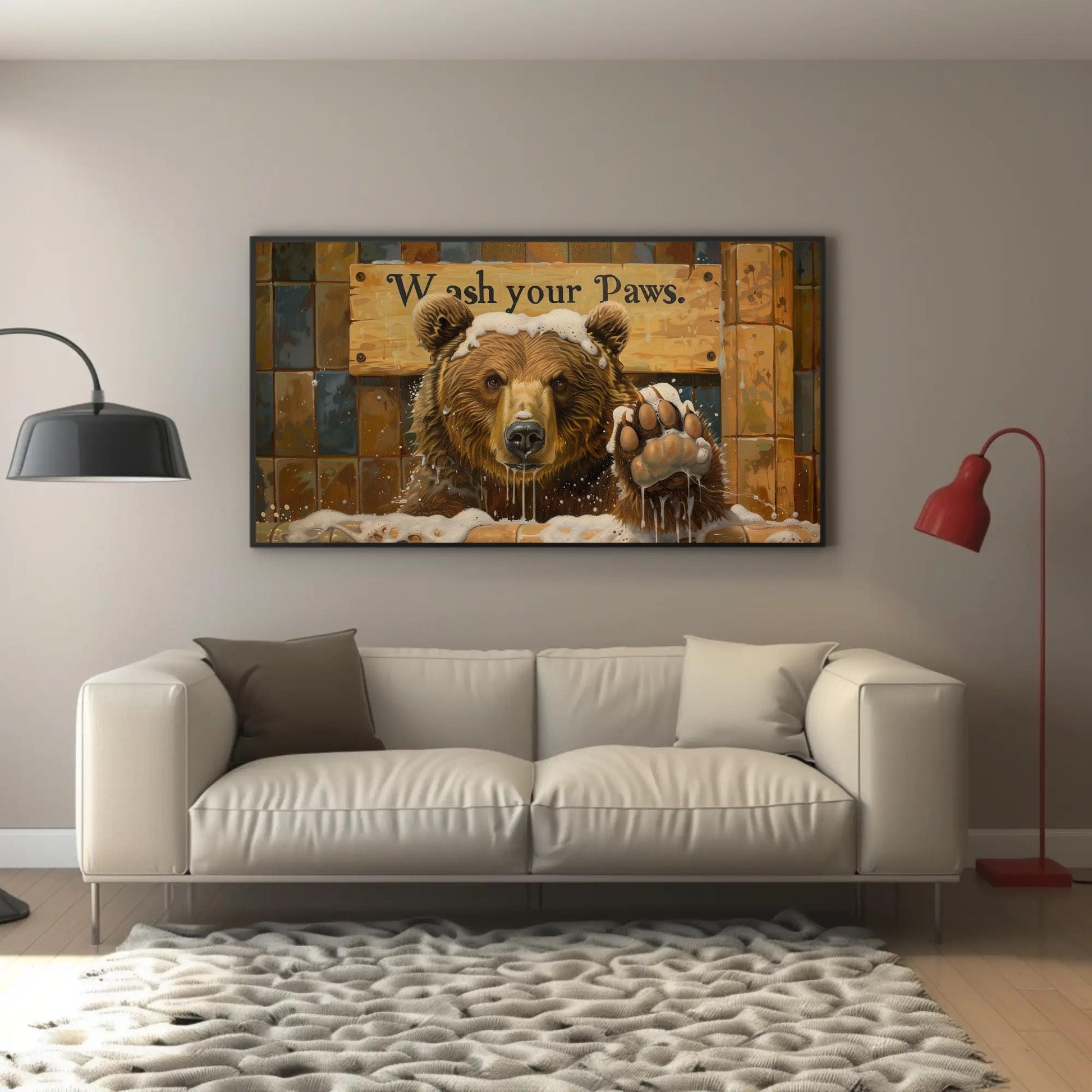 Brown Bear canvas wall art shown in a living room