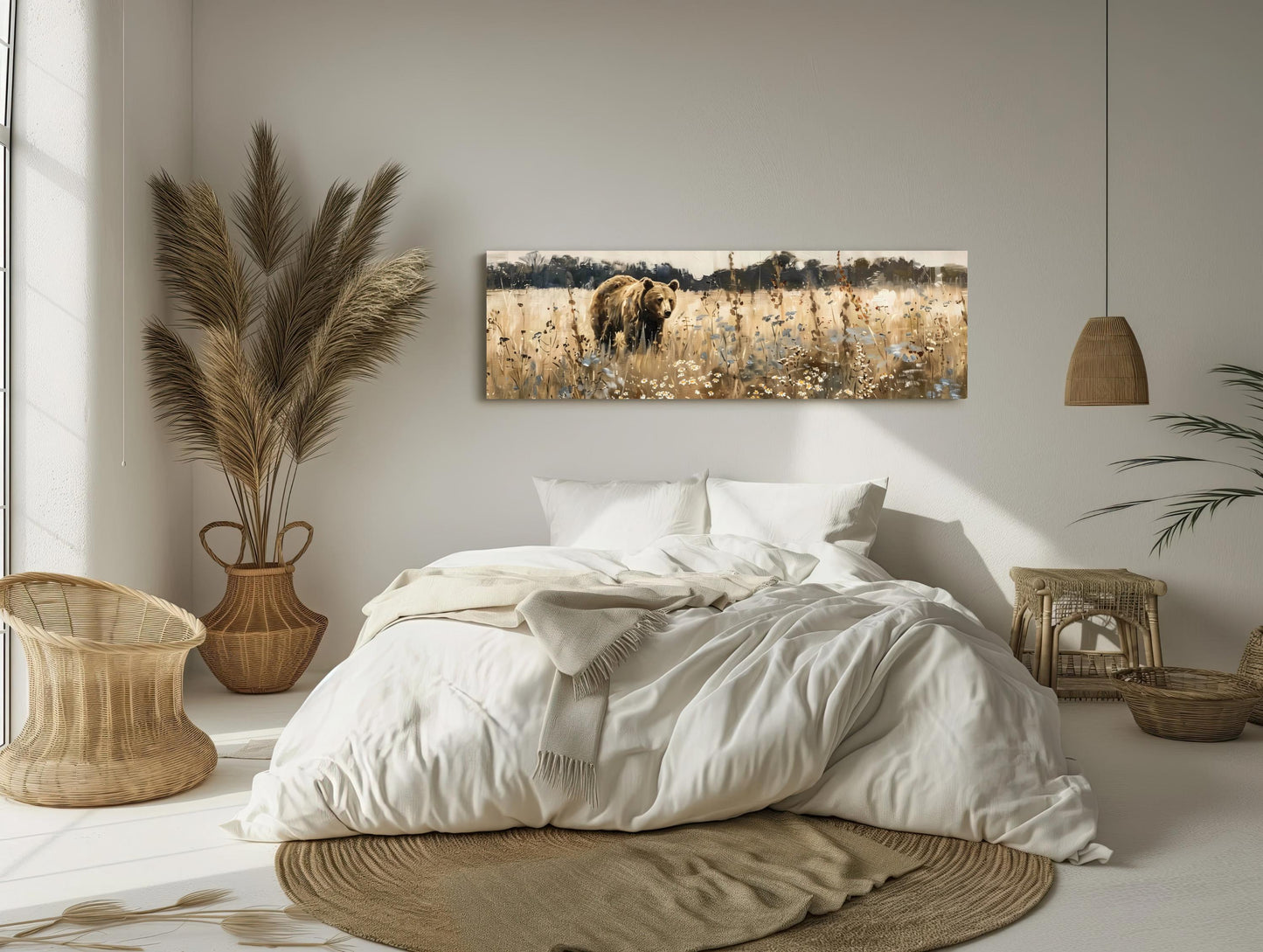 Brown Bear canvas wall art shown in a bedroom