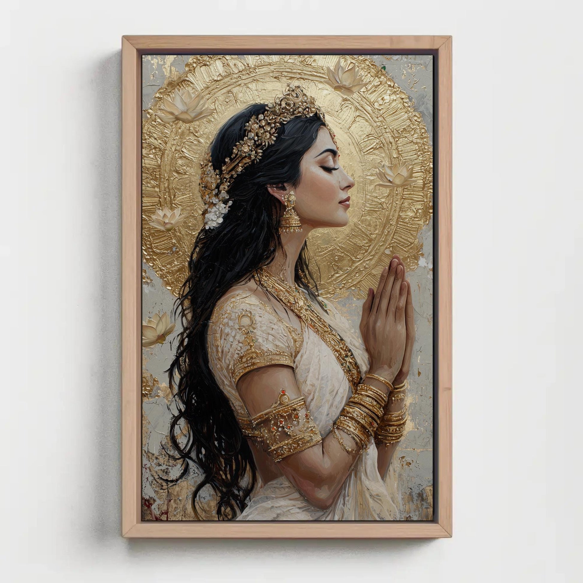 Gold Lakshmi canvas wall art shown in a styled room (view 2)