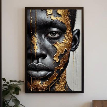 Black Boy Gold Portrait, African American Art Canvas, Luxury Gold Accent Wall Decor