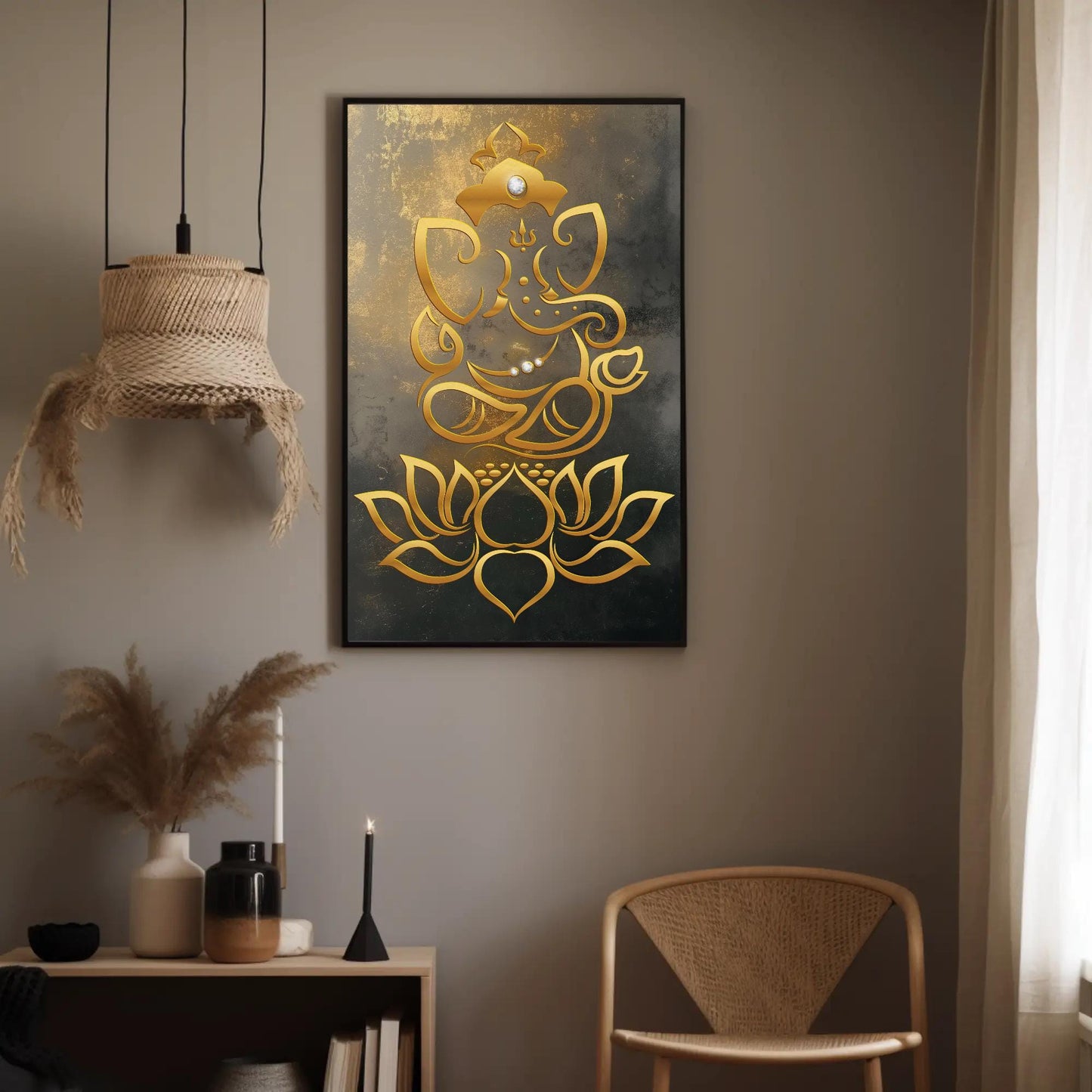 Ganesha canvas wall art shown in a styled interior (view 2)