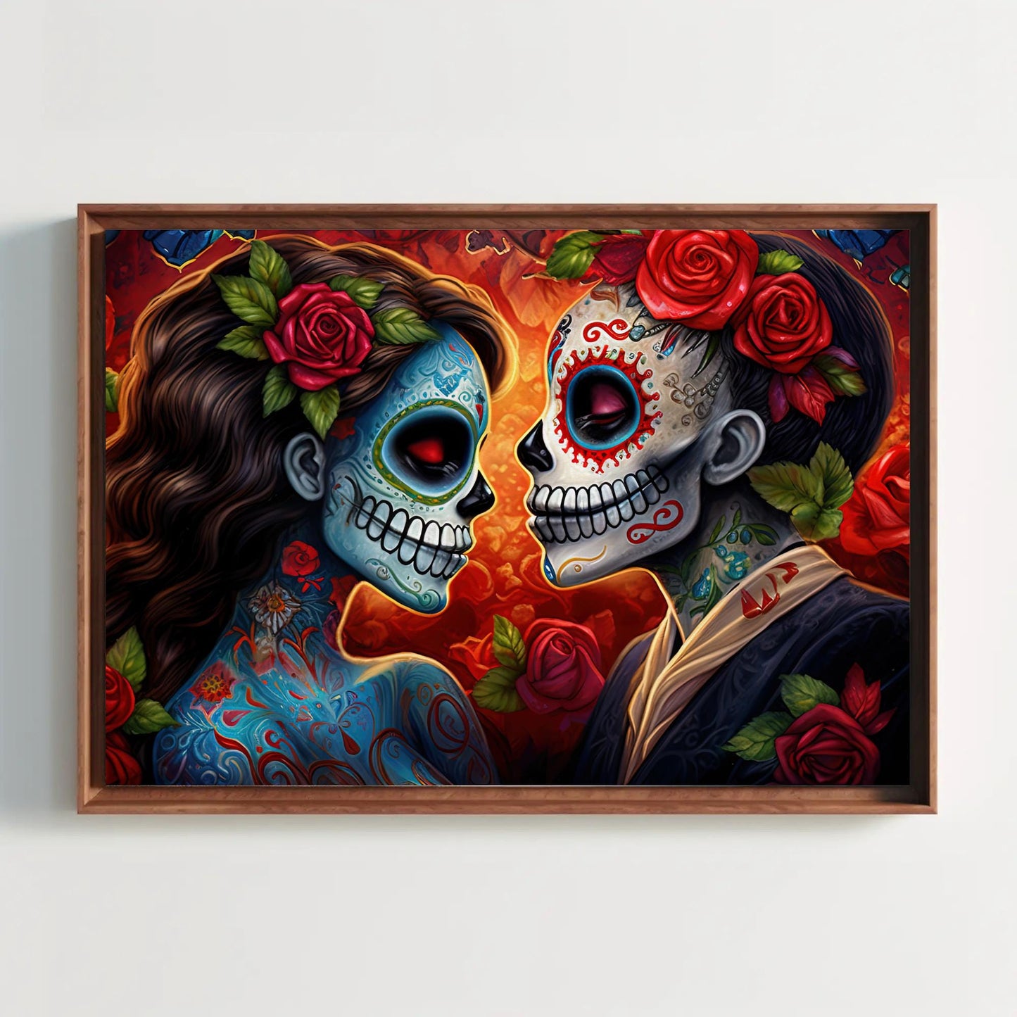Sugar Skull folk art canvas wall art, ready to hang