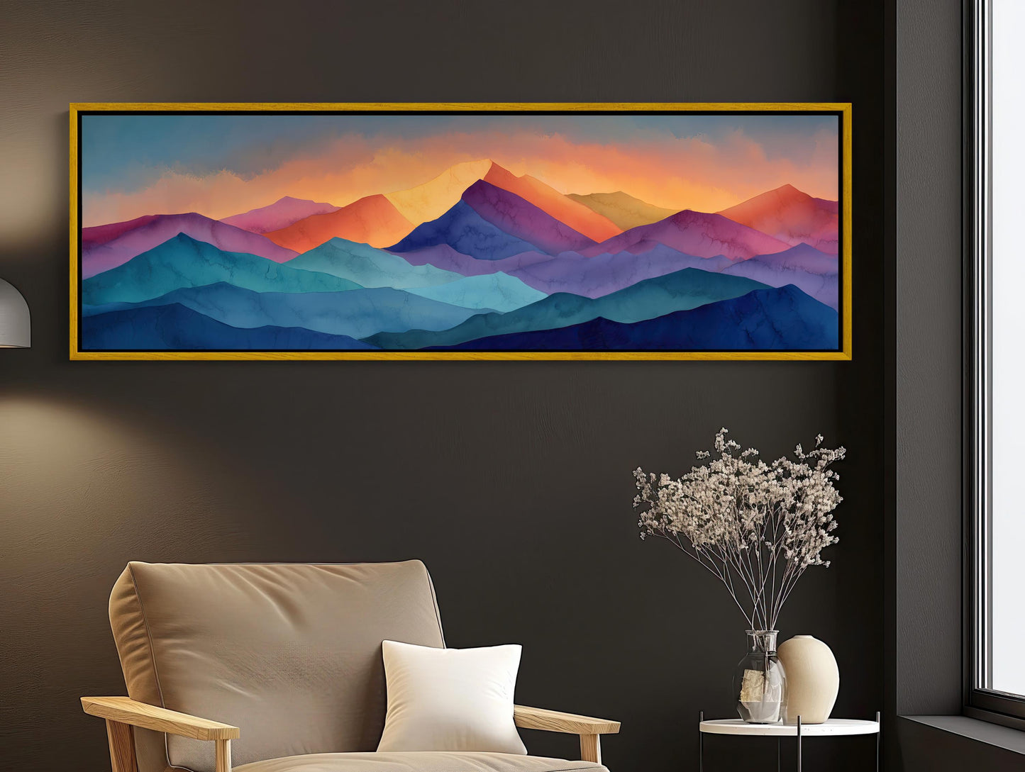 Mountain canvas wall art shown in a living room (view 2)