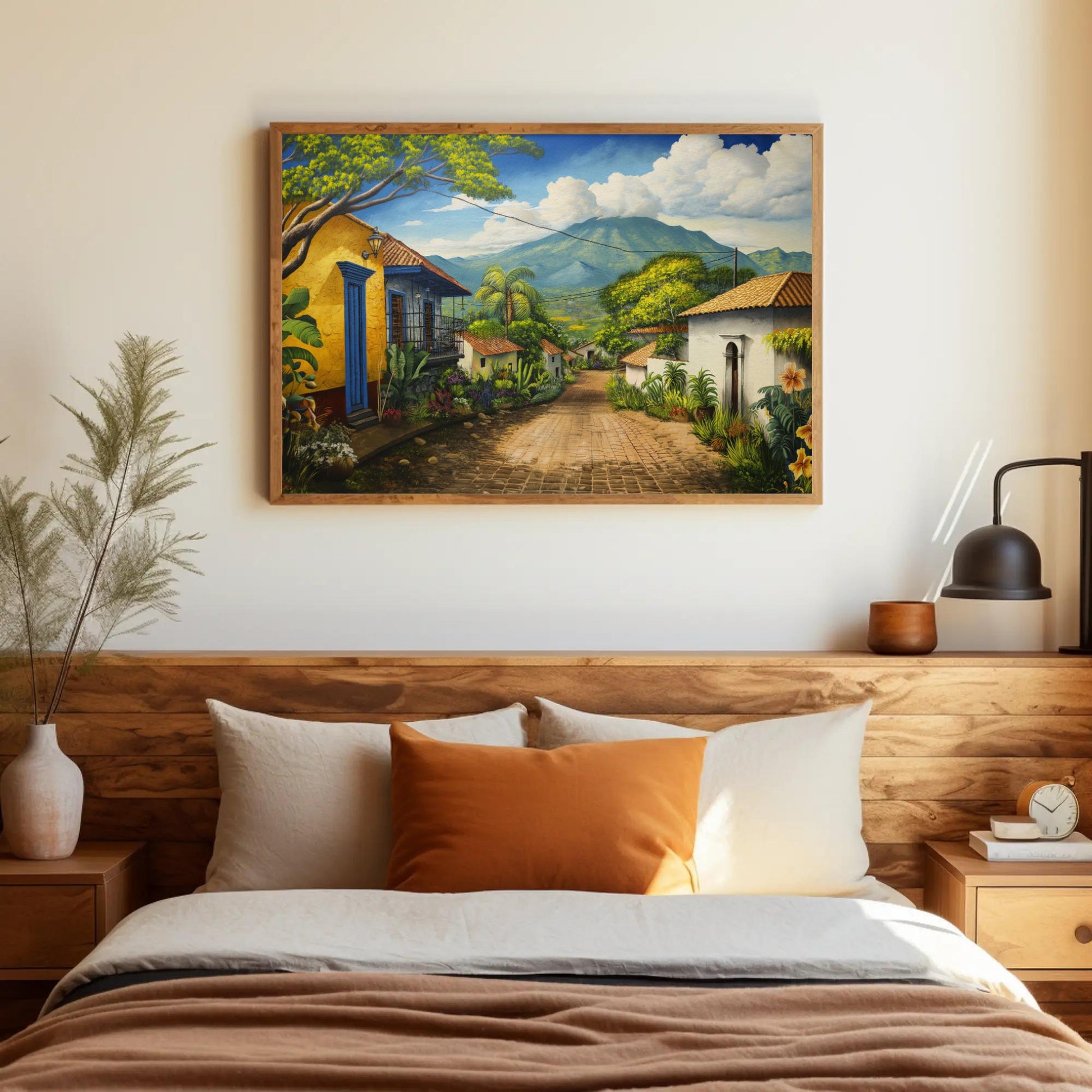 El Salvador , Salvadorian Town art deco canvas wall art, ready to hang
