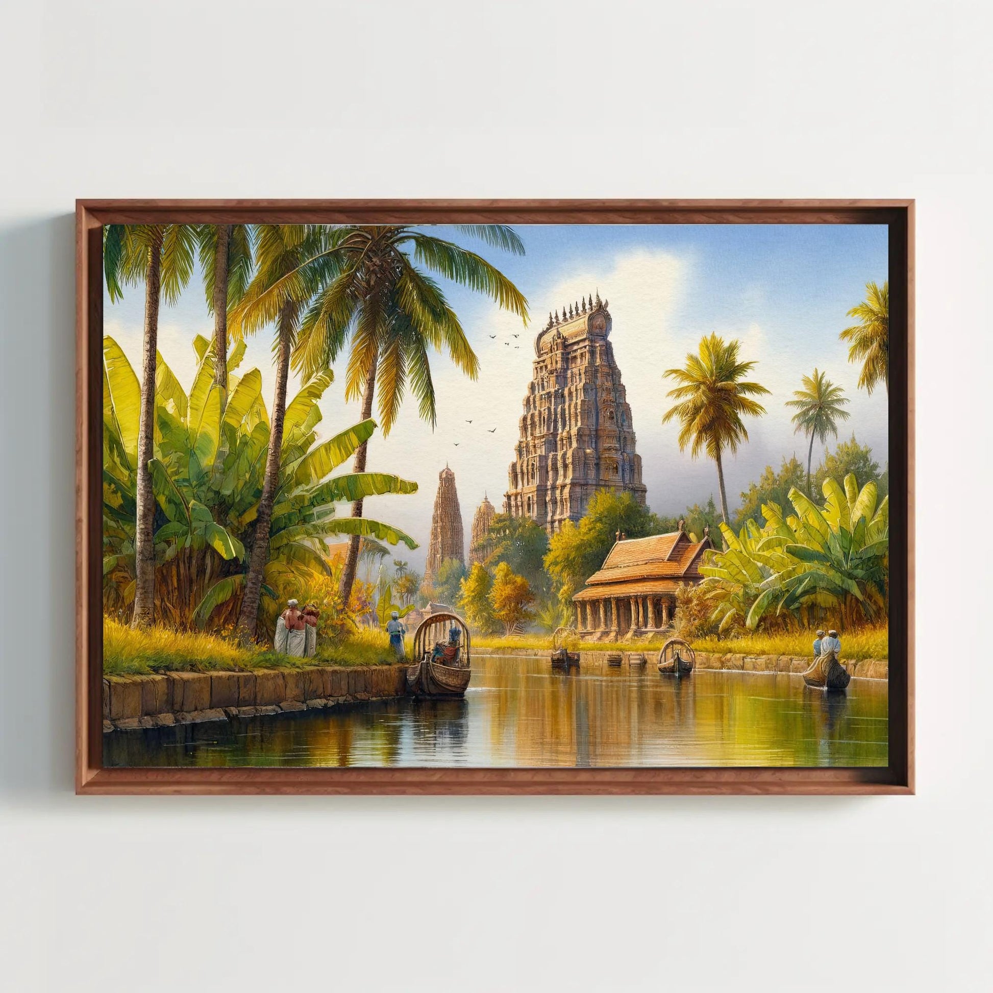 South India Backwaters , Kerala Temple canvas wall art, ready to hang