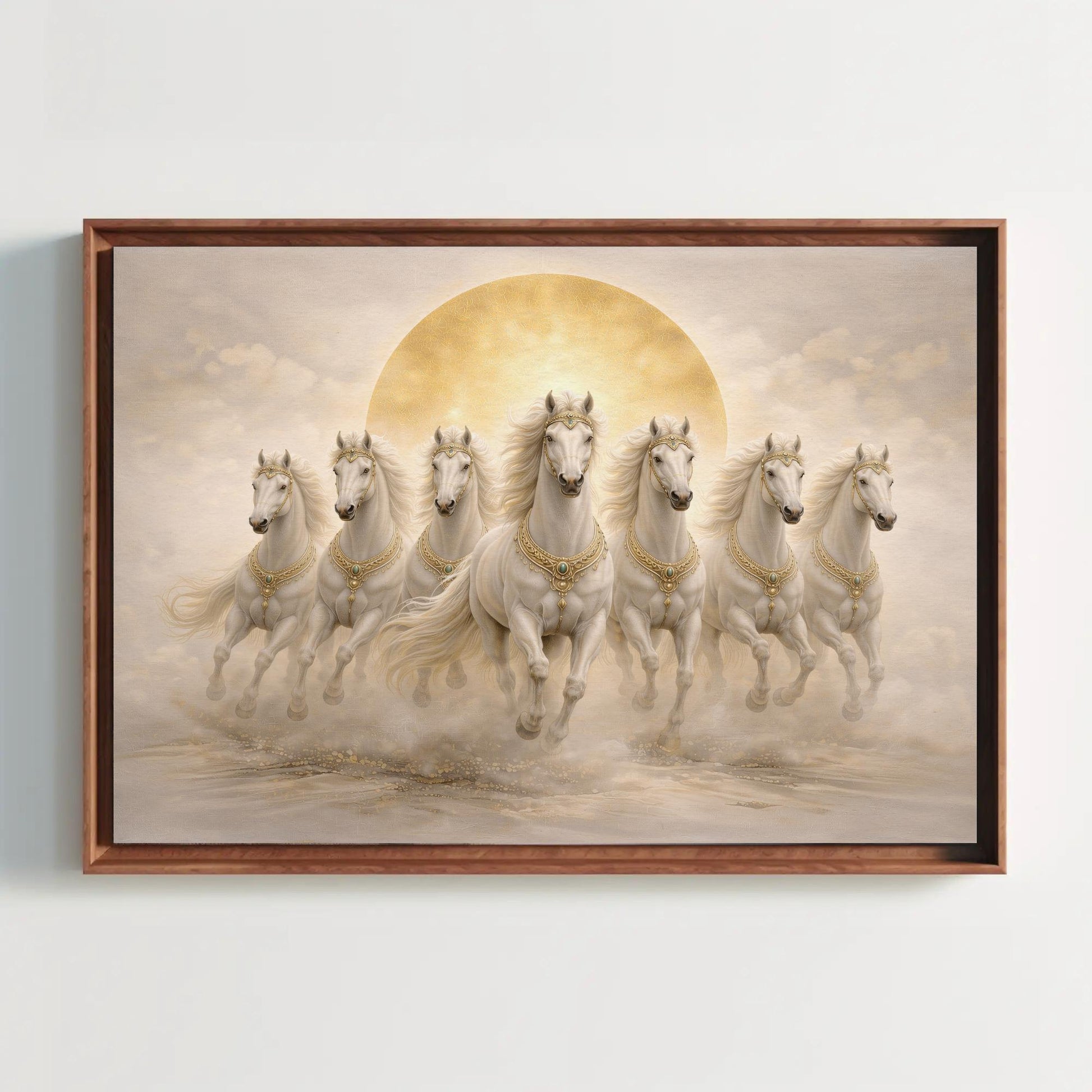 Seven White Horses , Vastu Prosperity canvas wall art, ready to hang