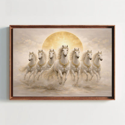 Seven White Horses , Vastu Prosperity canvas wall art, ready to hang