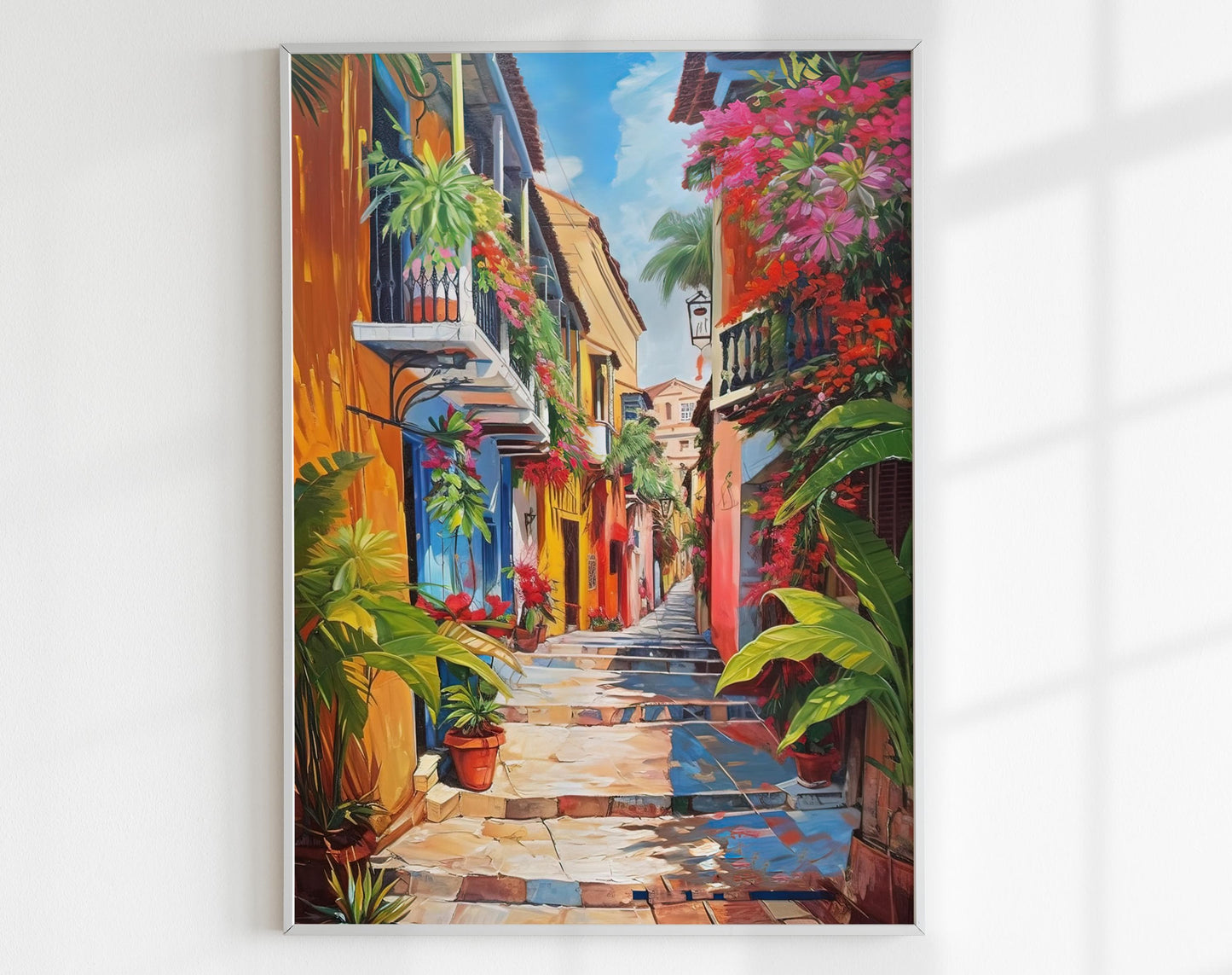 Cartagena Street , Vibrant Colombian canvas wall art, gallery-wrapped or framed
