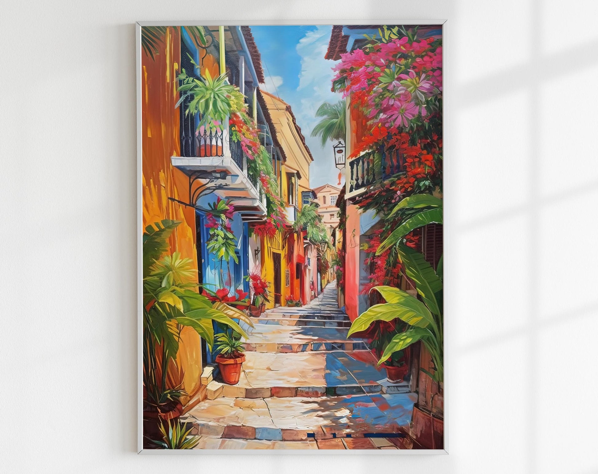 Cartagena Street , Vibrant Colombian canvas wall art, gallery-wrapped or framed
