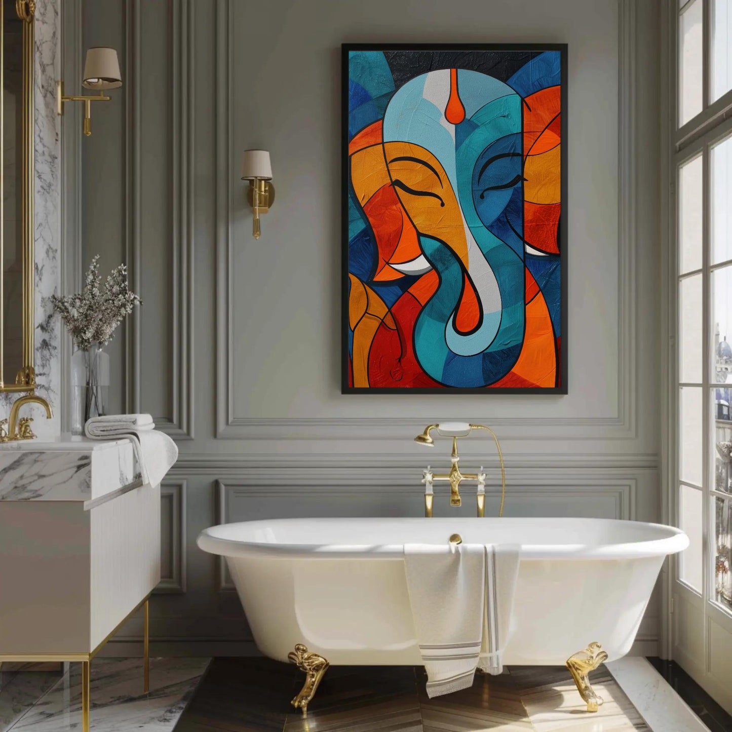 Abstract Ganesha , Modern Hindu canvas print, premium giclée wall art