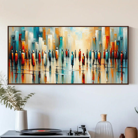 African American Canvas Art - Abstract Cityscape Framed Wall Decor, Vibrant Urban Landscape