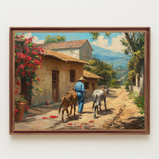Mexican Village Canvas Print, Vibrant Mexico Pueblo Wall Art