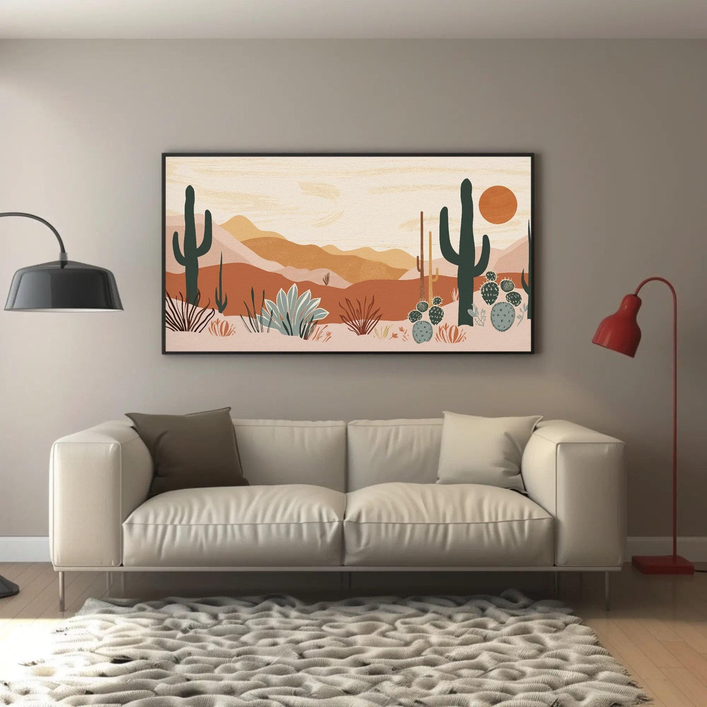 Desert Cacti modern canvas wall art, ready to hang