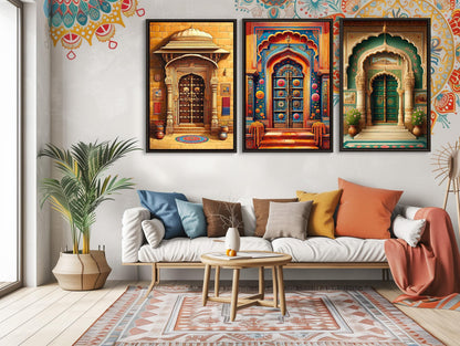 Rajasthani Door canvas wall art shown in a living room