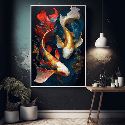 Koi Fish modern canvas wall art, ready to hang
