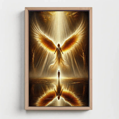 Golden Angel , Guardian Divine Protection canvas wall art shown in a styled room