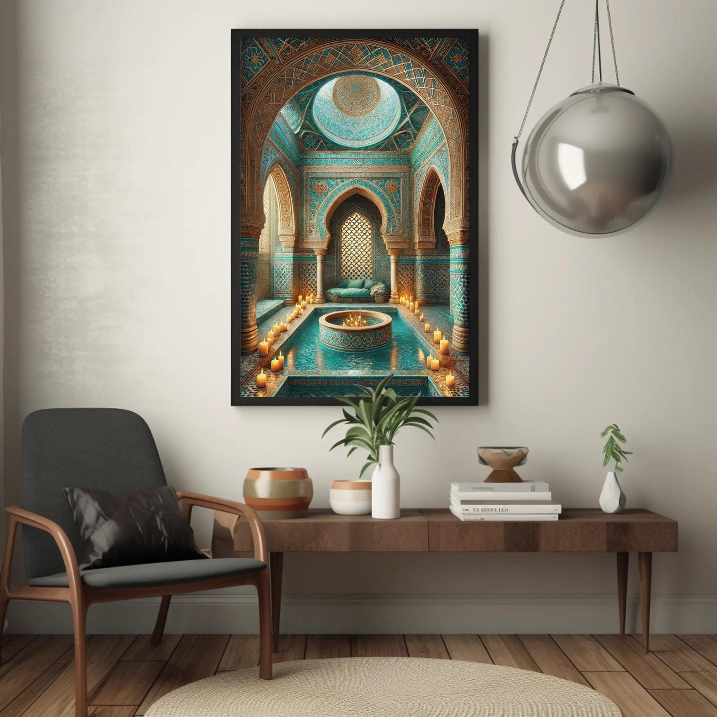 Moroccan Bathhouse canvas wall art shown in a styled interior (view 3)