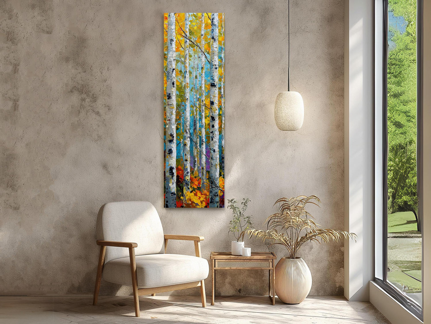 Birch Tree canvas wall art shown in a living room (view 2)