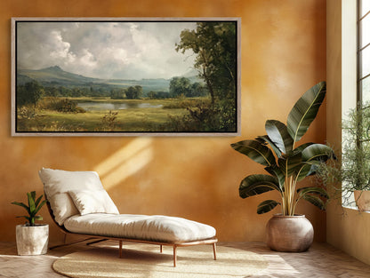 Countryside Landscape , Rustic Vintage canvas print, premium giclée wall art