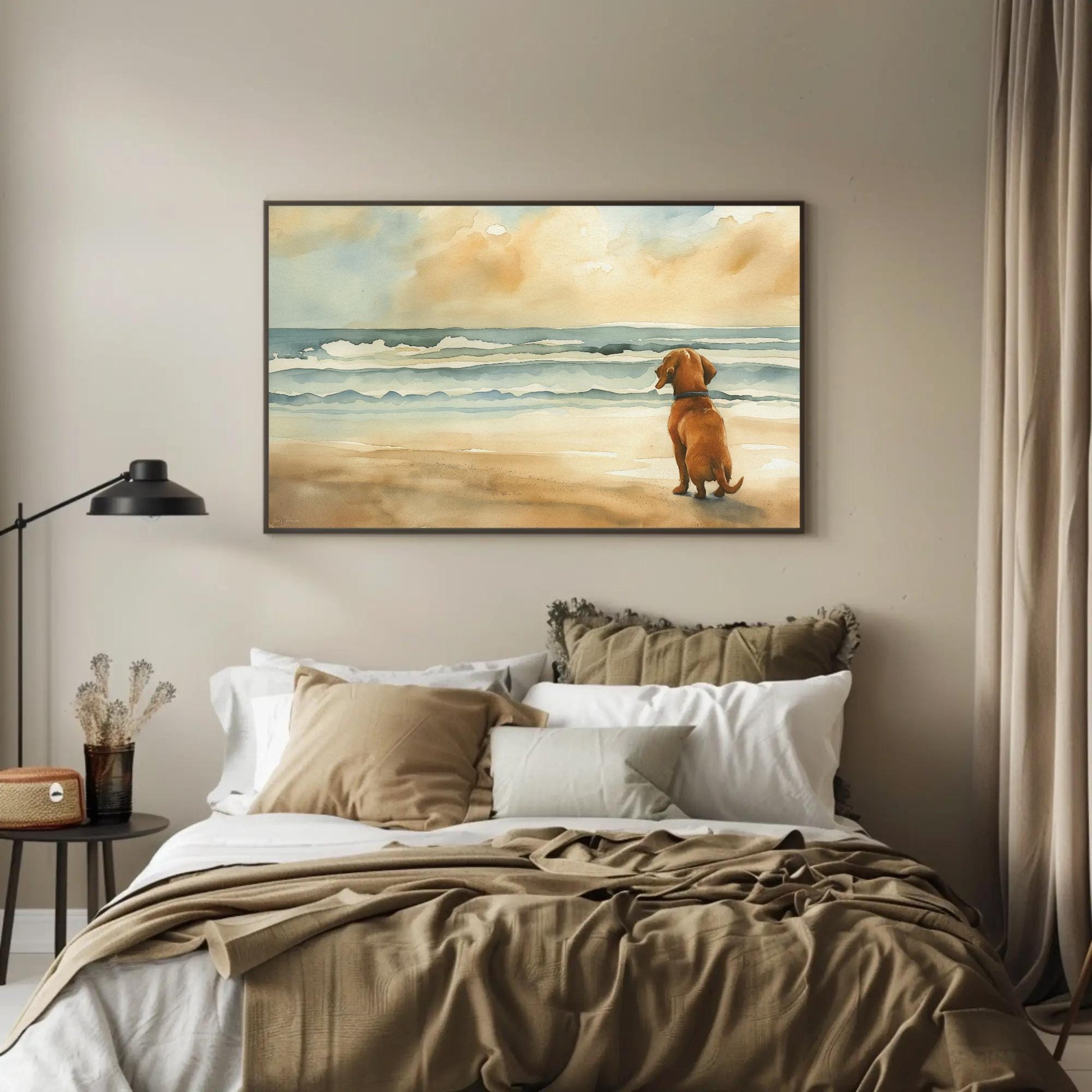 Dachshund Dog Coastal canvas wall art shown in a styled room (view 4)