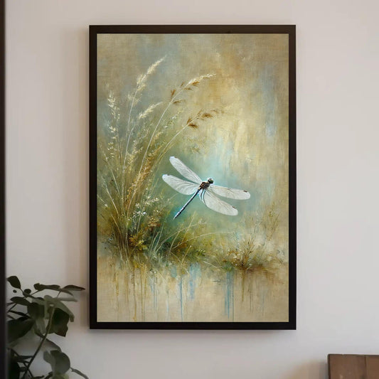 a painting of a dragonfly on a wall