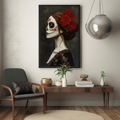 Day of the Dead canvas wall art shown in a styled room (view 3)