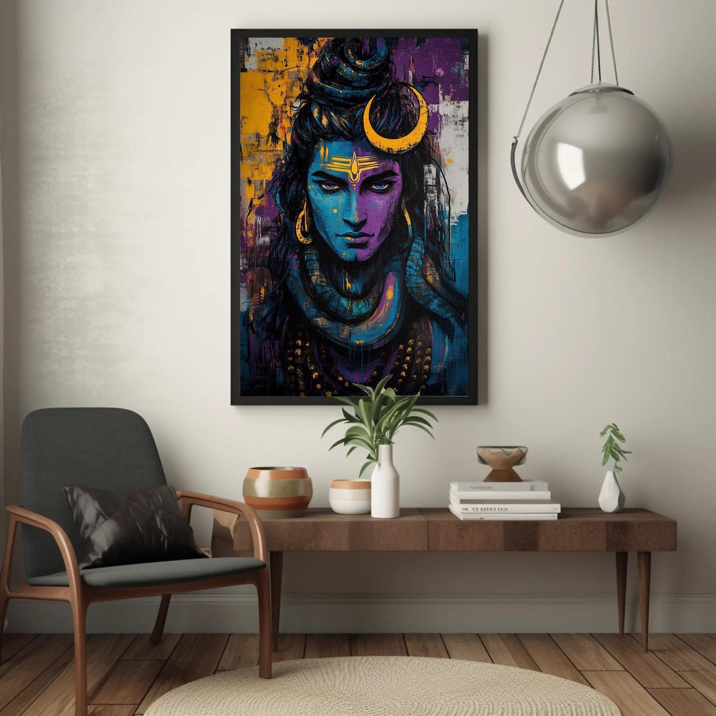 Lord Shiva canvas wall art shown in a living room