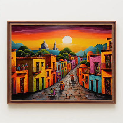 Oaxaca Mexican Village , Colorful Mexico canvas wall art, gallery-wrapped or framed