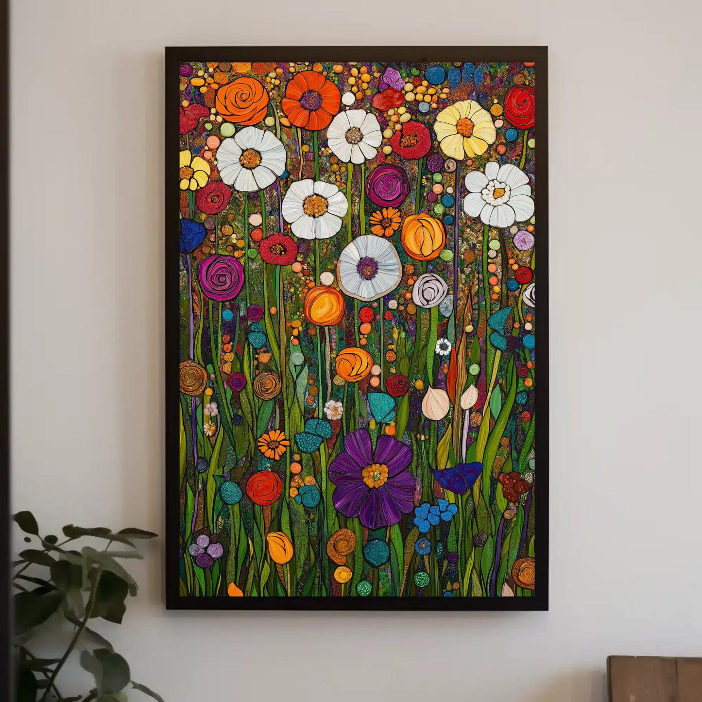 Klimt Floral Canvas, Vibrant Botanical Wall Art, Ready to Hang Gallery Wrap
