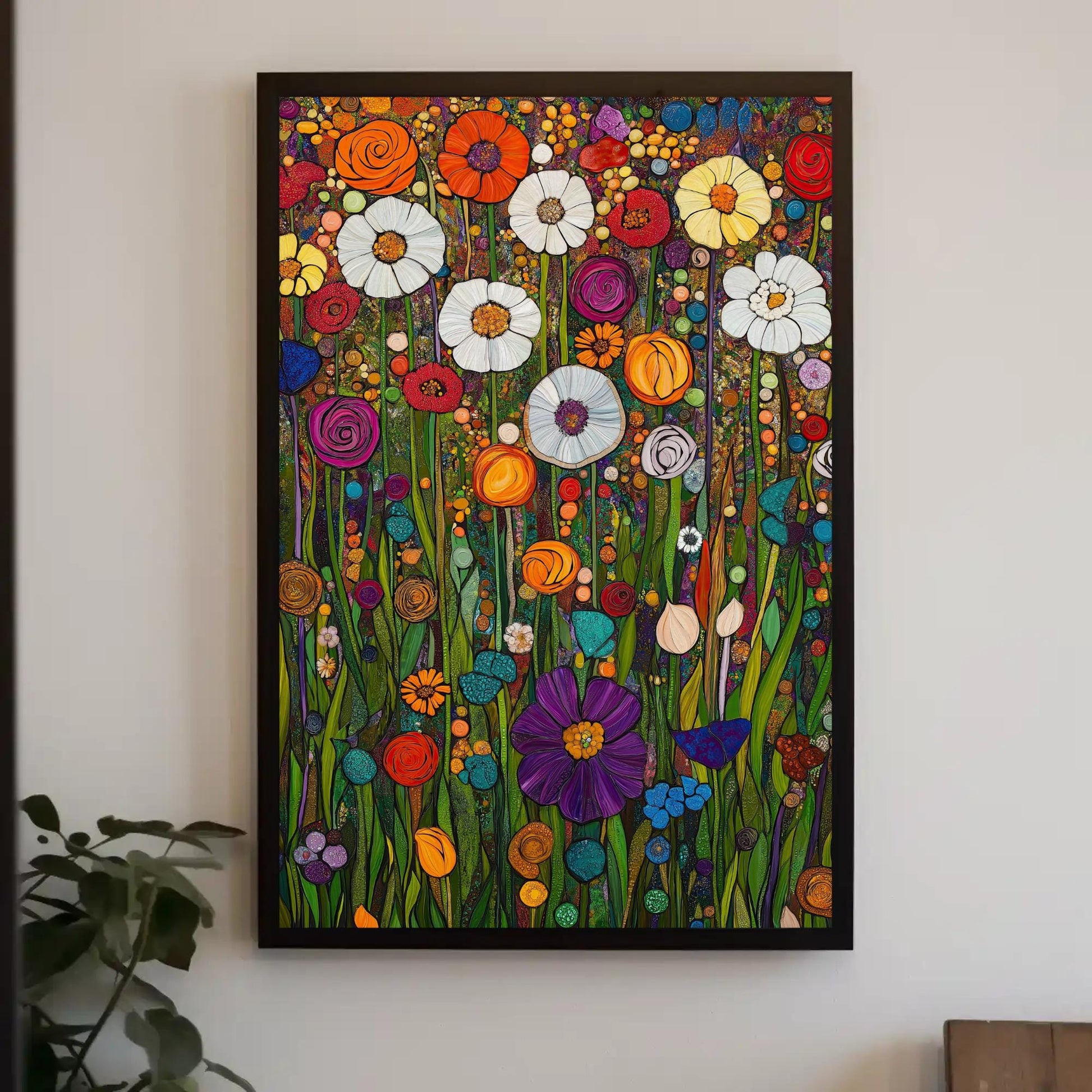 Klimt Floral Canvas, Vibrant Botanical Wall Art, Ready to Hang Gallery Wrap